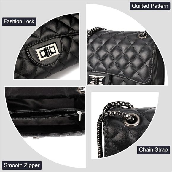 🆕 Women Black Strap Stylish Clutch Purse Quilted Ladies Chain Crossbody Bags - Picture 6 of 7